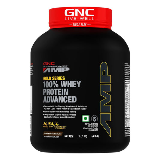GNC AMP Gold Series Whey Protein Advanced |Lean Muscle Gains | Intense Workout | Informed Choice Certified | 24g Protein | 5.5g BCAA | 4g Glutamine | Formulated In USA