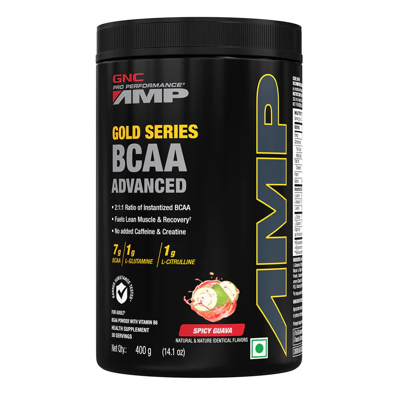 GNC AMP Gold Series BCAA Advanced | 400 gm | 30 Servings | Fastest Muscle Recovery | Maximized Workout Performance | Formulated In USA | 7g BCAA | 1g L-Glutamine | 1g L-Citrulline