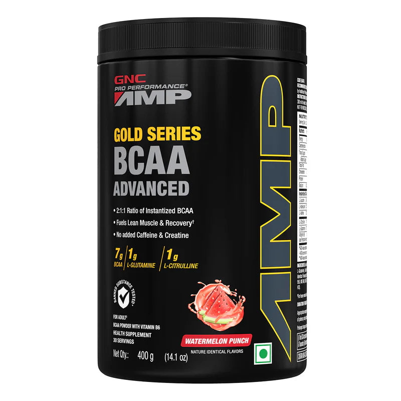 GNC AMP Gold Series BCAA Advanced | 400 gm | 30 Servings | Fastest Muscle Recovery | Maximized Workout Performance | Formulated In USA | 7g BCAA | 1g L-Glutamine | 1g L-Citrulline
