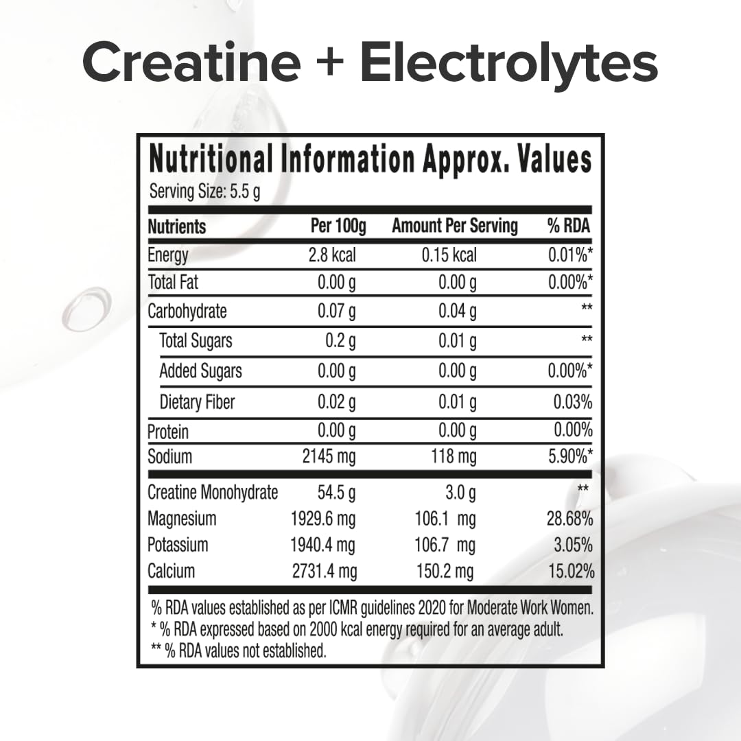 GNC Creatine+ Electrolytes | 3g Creatine Monohydrate + Sodium, Potassium, Calcium, Magnesium | Boosts Muscle Growth| Hydration| Energy & Recovery | Zero Sugar | 100% Veg