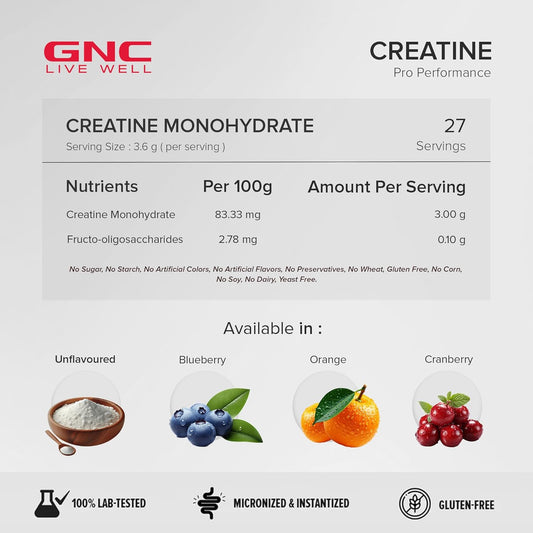 GNC Pro Performance Creatine Monohydrate |3000mg Creatine Per Scoop | Micronized for Faster Absorption | Boosts Energy, Muscle Volume & Performance | Gluten-Free