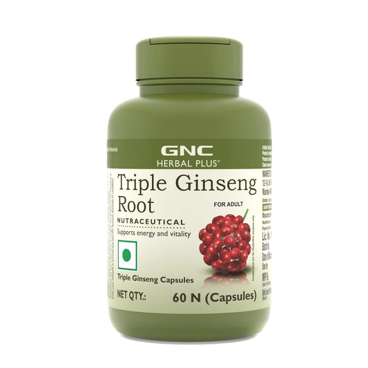 GNC Herbal Plus Triple Ginseng with Korean, American & Siberian Ginseng | 90 Capsules | 700mg | Enhances Immunity | Boosts Strength & Stamina | Improves Alertness & Concentration | Formulated in USA