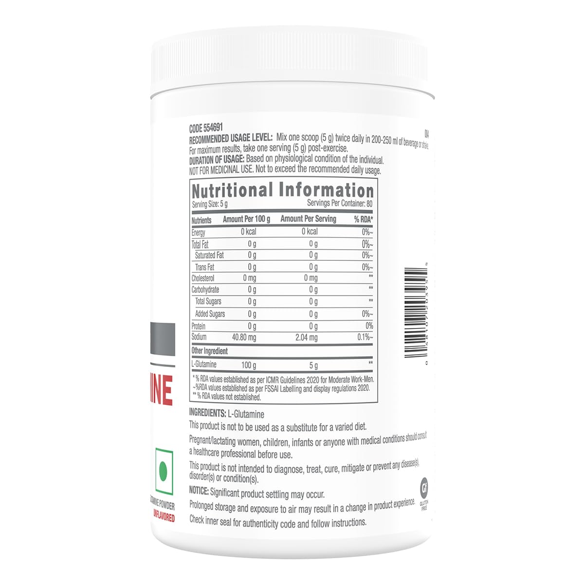 PRO PERFORMANCE L-Glutamine | 5000mg Per Serving | Supports Muscle Recovery, Gut & Immune Health | Gluten-Free| Lactose-Free | Unflavoured