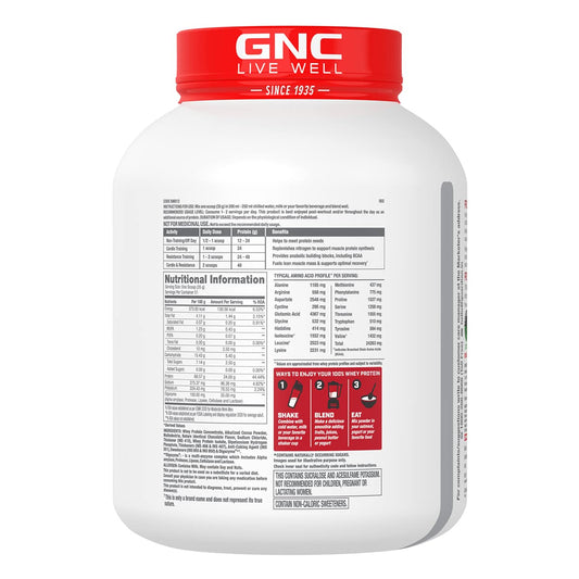 GNC Pro Performance 100% Whey Protein | Muscle Growth | Muscle Recovery | DigeZyme® For Easy Digestion | Informed Choice Certified | 24g Protein | 5.5g BCAA