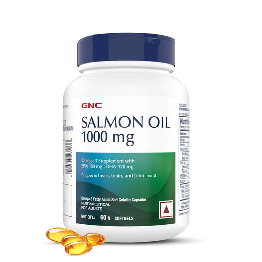 GNC 1000MG Salmon Oil for Men & Women | 60 Softgels | Rich Omega-3s with EPA & DHA | Relieves Joint Ache | Promotes Healthy Heart | Supports Memory | Protects Eye Health | Formulated in USA