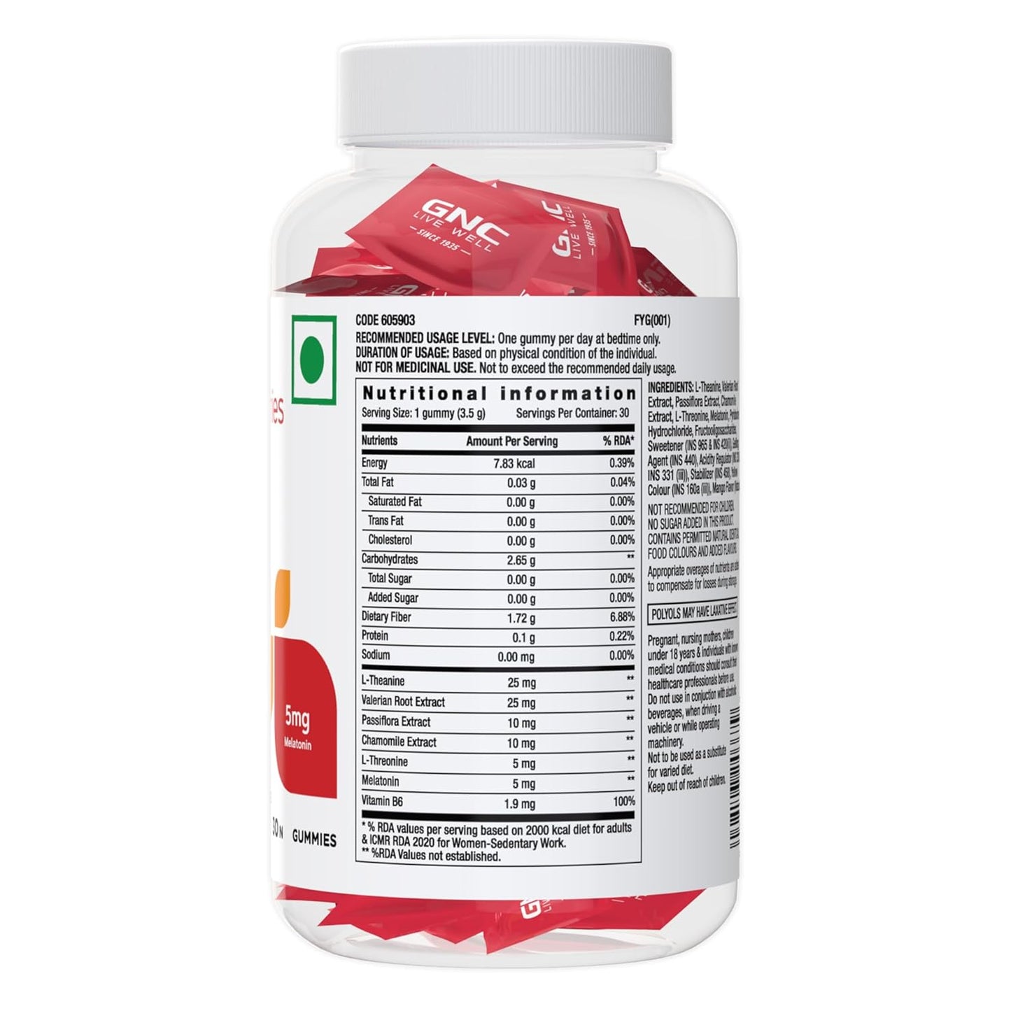 GNC Sleep+ Gummies | 30 Gummies | Induces Sleep Within Minutes | Promotes Deep Sleep | Helps Stay Asleep For Longer | Calms Brain & Relaxes Nerves | Prevents Next-Day Drowsiness | Mango Flavor| Formulated In USA