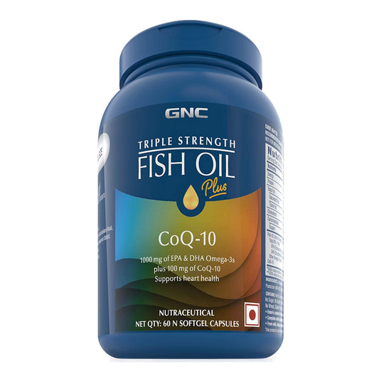 GNC Triple Strength Fish Oil Plus CoQ-10 1000MG DHA EPA OMEGA 3S 60 SOFTGEL