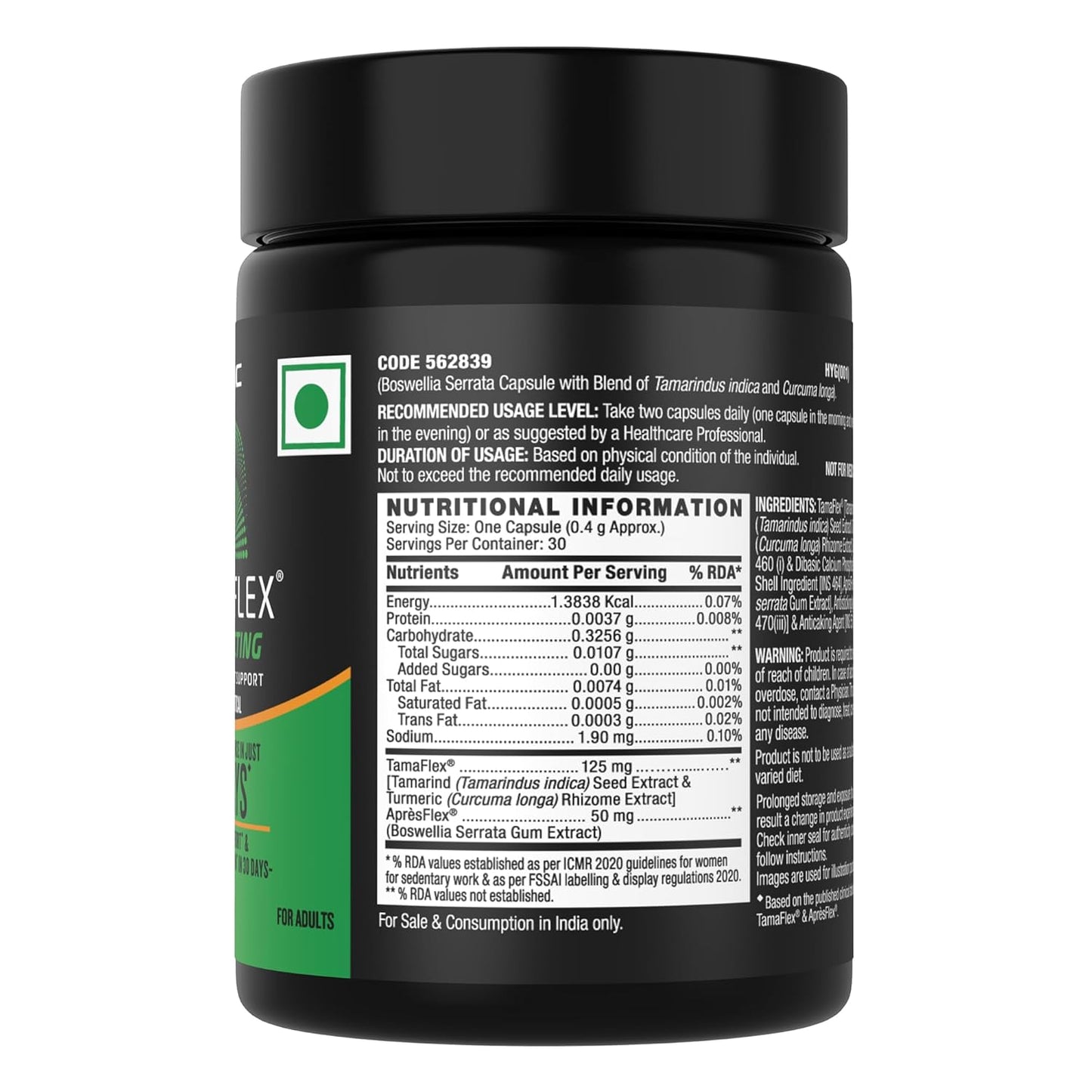 GNC TamaFlex Fast-Acting | Joint Comfort in 5 Days | Relives Pain | Improves Mobility | Reduces Stiffness | 100% Vegan Supplement | 30 Capsules