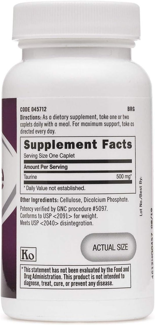 GNC Taurine 500mg Supplement| Supports Muscle Function| 50 Servings