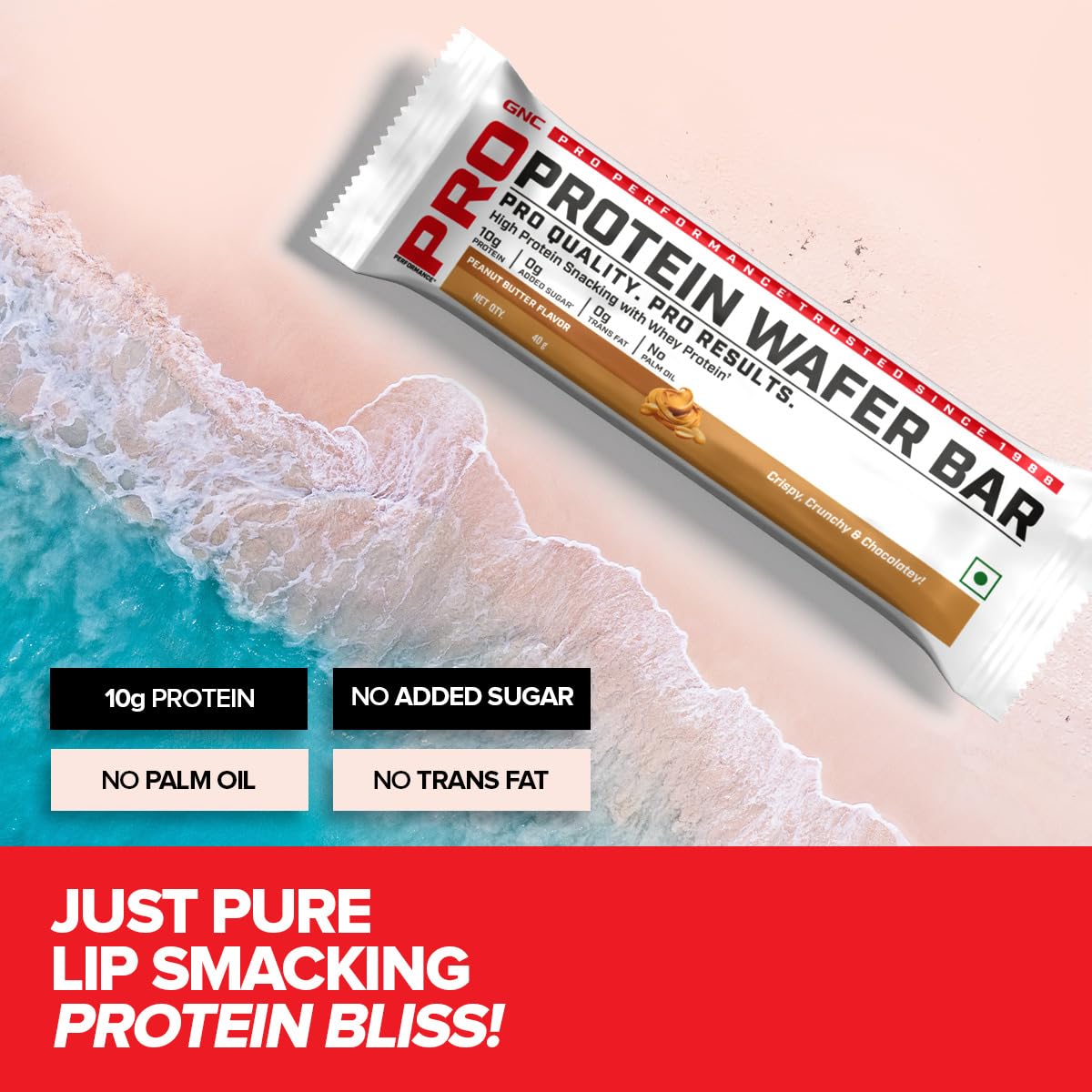 GNC Pro Performance 100% Protein Wafer Bar | 10g Pure Whey Protein Snack | 0 Trans Fat | 0 Added Sugar | No Palm Oil | 40g