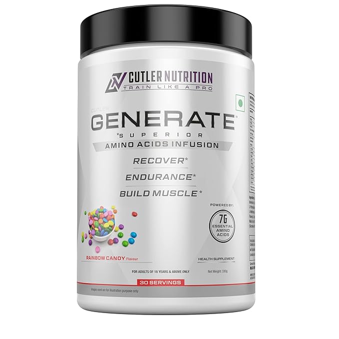 Cutler Nutrition Generate - EAA and BCAA Powder | Best Post Workout Recovery Drink and BCAA Supplement with Essential Amino Acids, 5g BCAAs, 2g EAAs for Lean Muscle Mass | 330g | 30 Servings