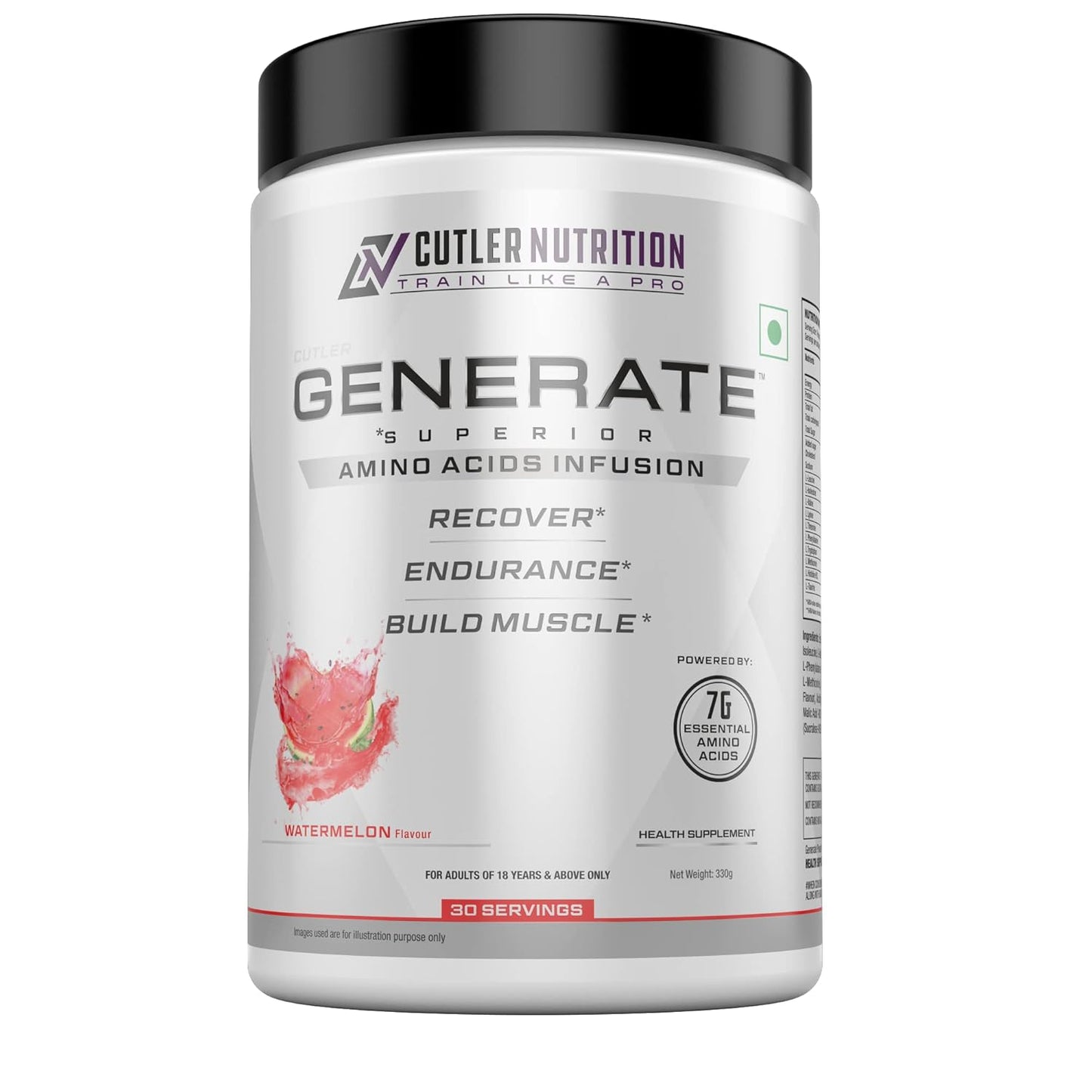 Cutler Nutrition Generate - EAA and BCAA Powder | Best Post Workout Recovery Drink and BCAA Supplement with Essential Amino Acids, 5g BCAAs, 2g EAAs for Lean Muscle Mass | 330g | 30 Servings