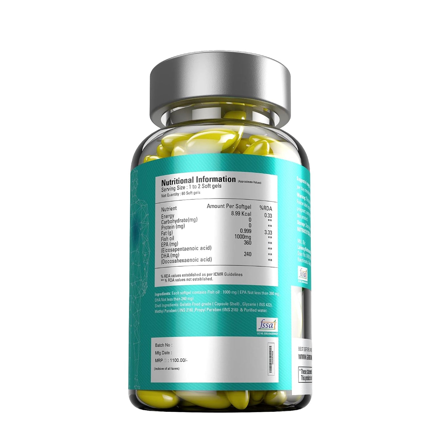 Gibbon Omega 3 Capsules |Support Heart, Brain & Eye Health |High Source of EPA and DHA From Sardine