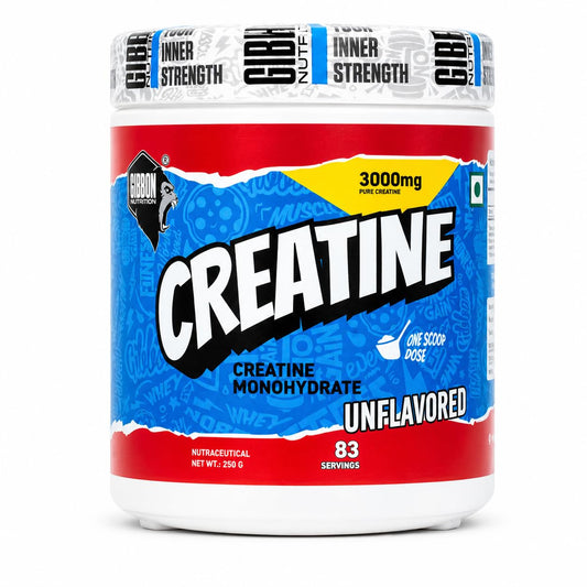 Gibbon Creatine Monohydrate Powder| 3000mg Micronised Pure Creatine per Scoop | Pre & Post Workout for Strength| Muscle Gain & Recovery