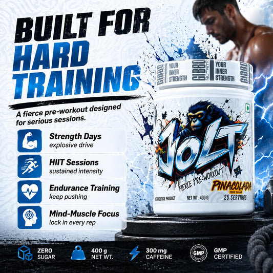 GIBBON JOLT Fierce Pre-Workout | 7000mg Citrulline|5400mg Beta-Alanine| 300mg Caffeine |1000mg Taurine | Zero Sugar|Vegetarian| Gluten Free