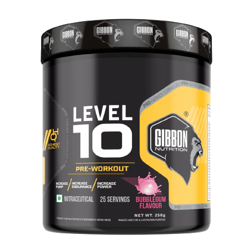 Gibbon Level 10 Pre-Workout Powder With Caffeine| Creatine Monohydrate| Citrulline | For Men & Women