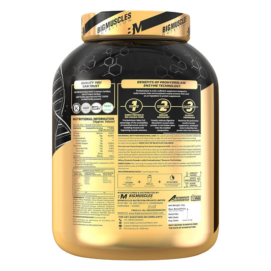 Bigmuscles Nutrition Premium Gold Whey | Informed Choice UK Certified | Isolate Whey Protein Blend | 25g Protein | 11g EAA | ProHydrolase Enzyme Technology