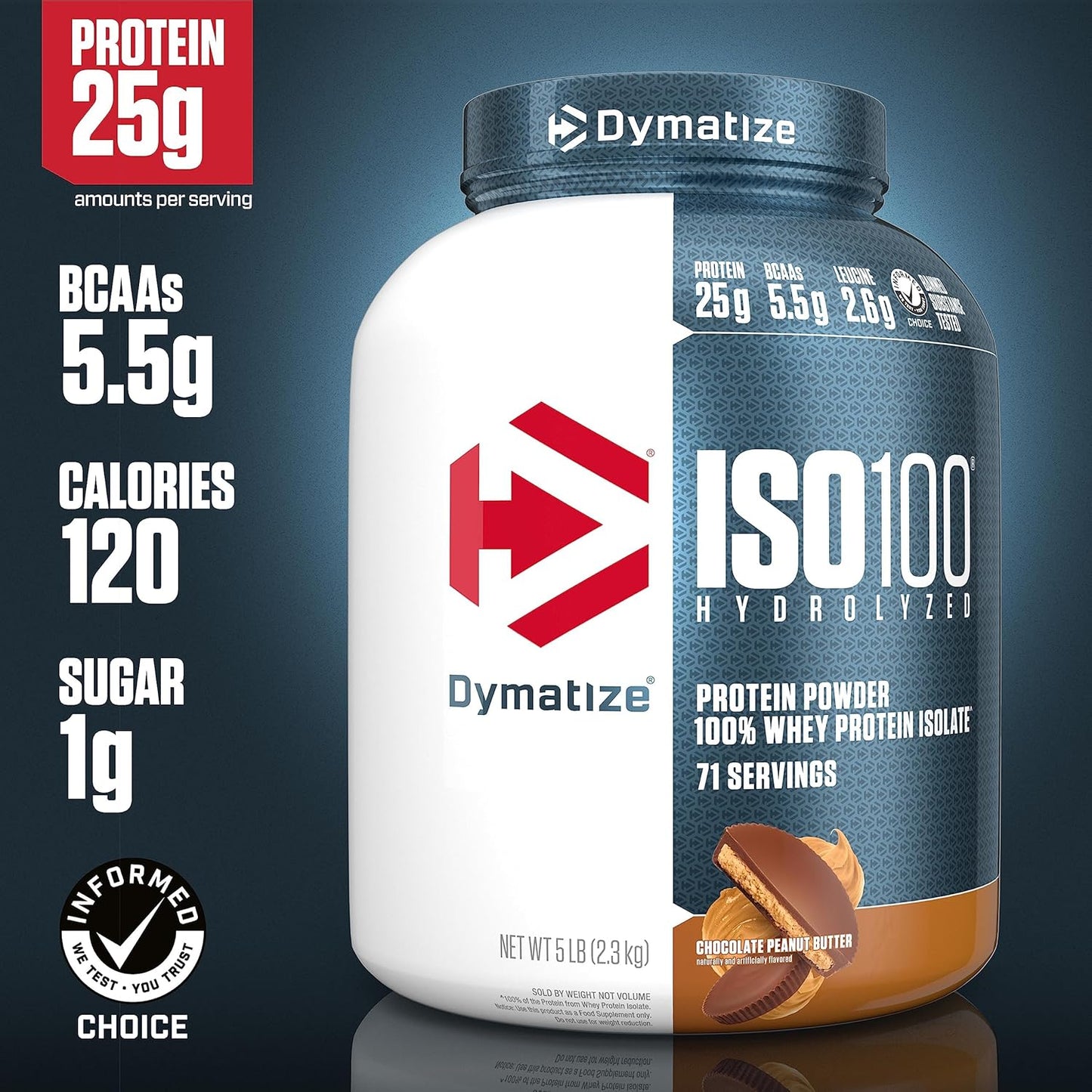 Dymatize Nutrition ISO100 Hydrolyzed Whey Protein Isolate | Fast-Digesting | Muscle Recovery Formula with Amino Acids | Low Sugar & Fat | 5 lbs