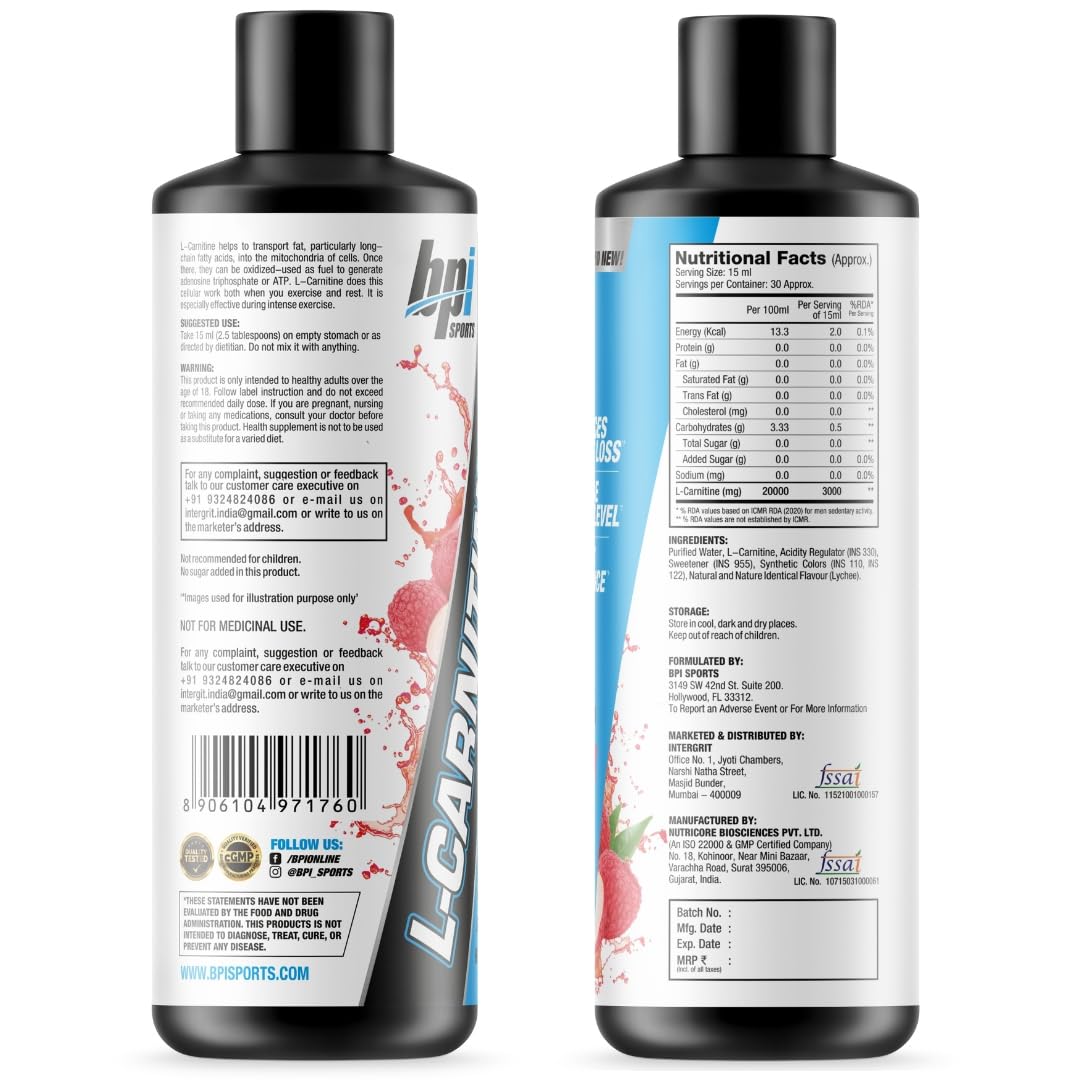 BPI Sports Liquid-Carnitine 3000 Stimulant Free Liquid Shots for Men and Women | Workout Drink for Performance and Muscle Recovery | 30 Servings