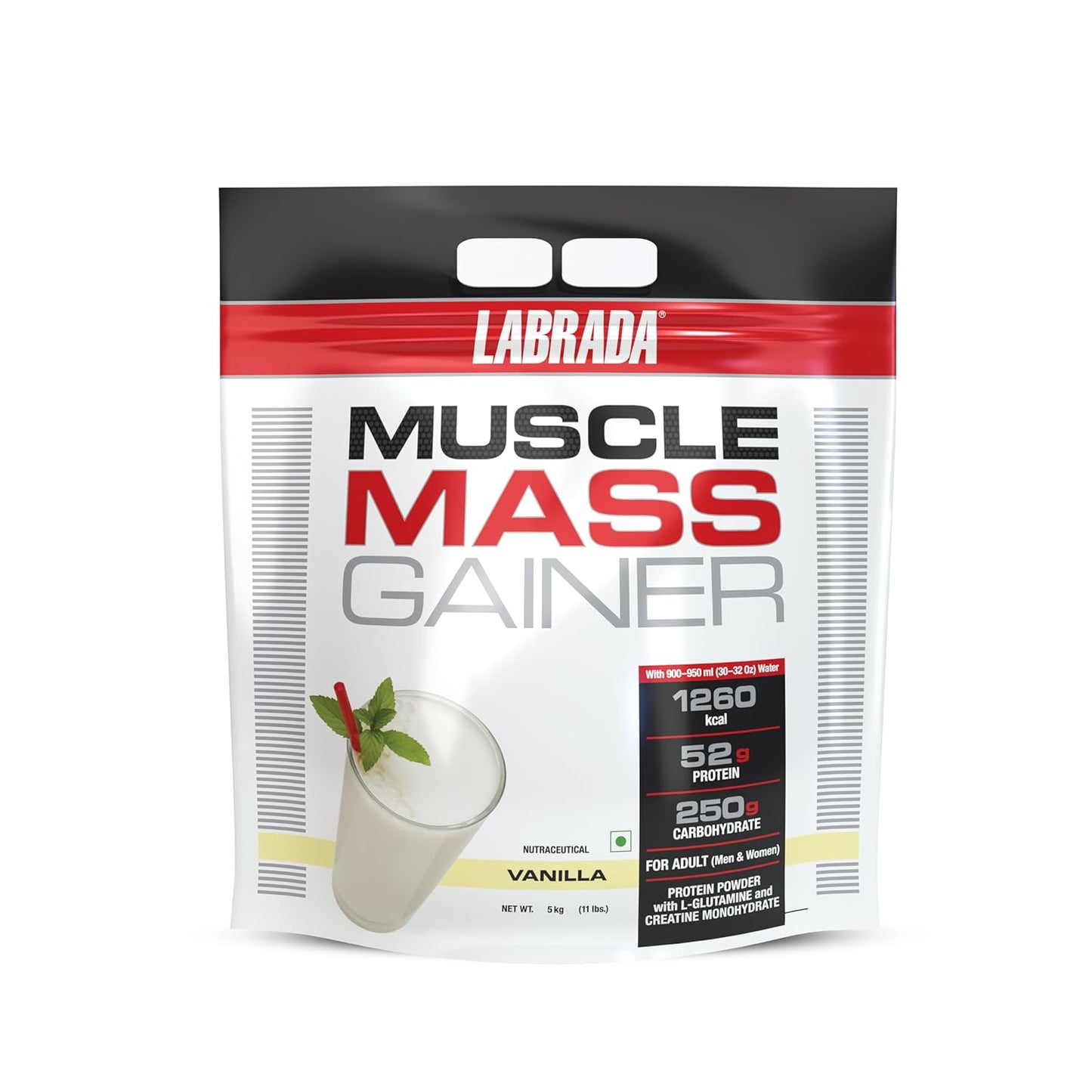 Labrada Muscle Mass Gainer Powder | Gain Weight | Post-Workout | 52g Protein | 250g Carbs | 1g Creatine | 500mg L-Carnitine | 9 Servings