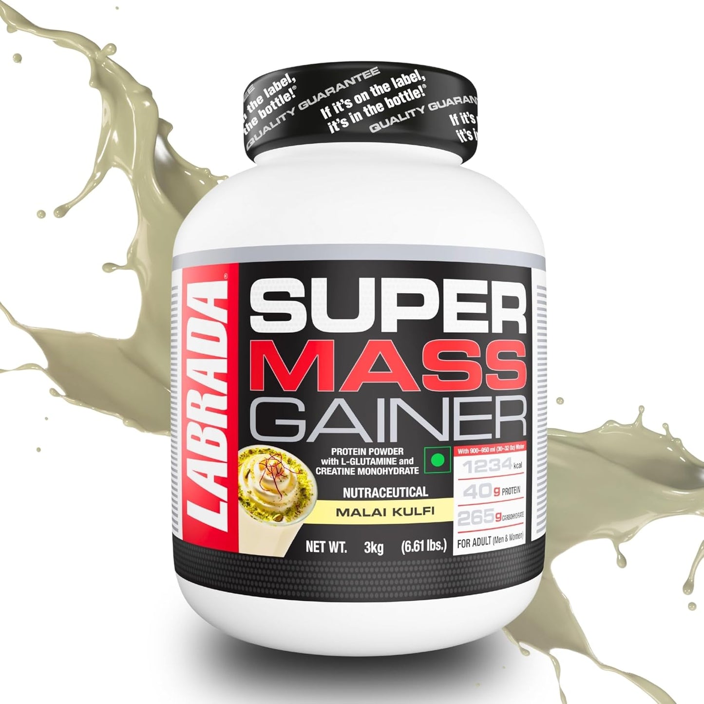 Labrada Super Mass Gainer | High-Calorie Protein Powder for Muscle Growth & Recovery |1246 Calories | 40g Protein | 265g Carbs | Chocolate Ice Cream Flavor | 3g Creatine | 500mg Glutamine, 1000gm