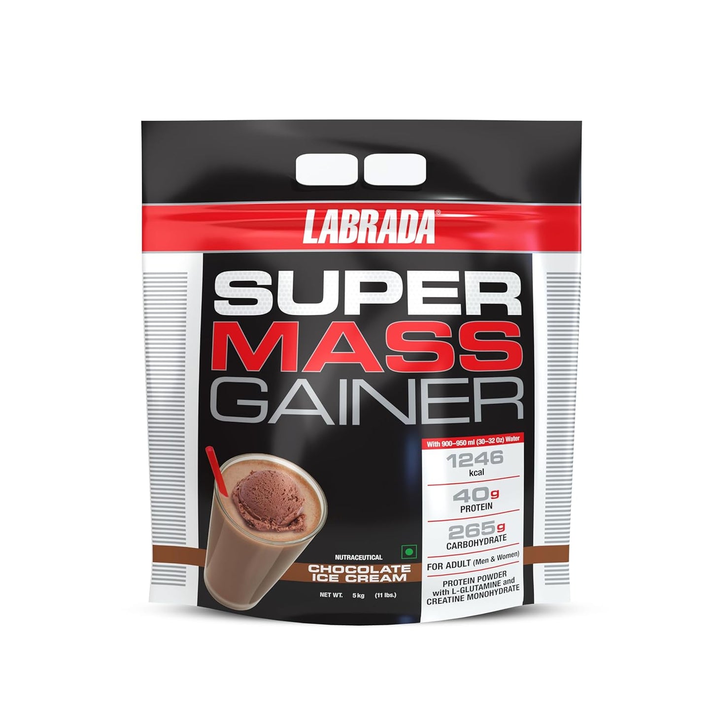 Labrada Super Mass Gainer | High-Calorie Protein Powder for Muscle Growth & Recovery |1246 Calories | 40g Protein | 265g Carbs | Chocolate Ice Cream Flavor | 3g Creatine | 500mg Glutamine, 1000gm