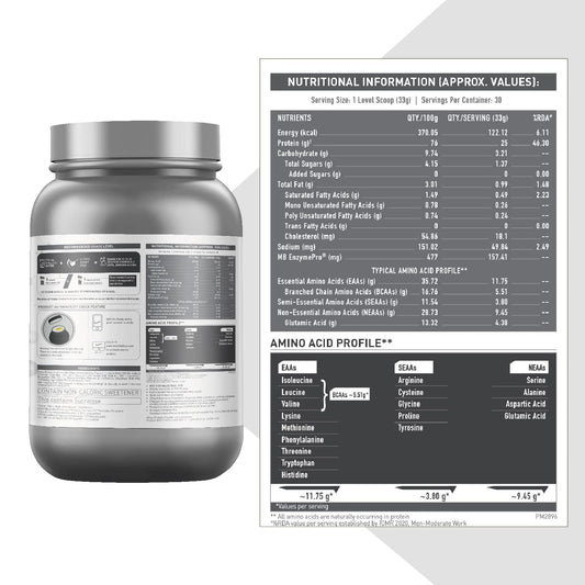 MuscleBlaze Biozyme Whey Protein Powder, Blend of Whey Isolate & Concentrate | 25g Protein, 11.8g EAA & 5.5g BCAA Per Scoop