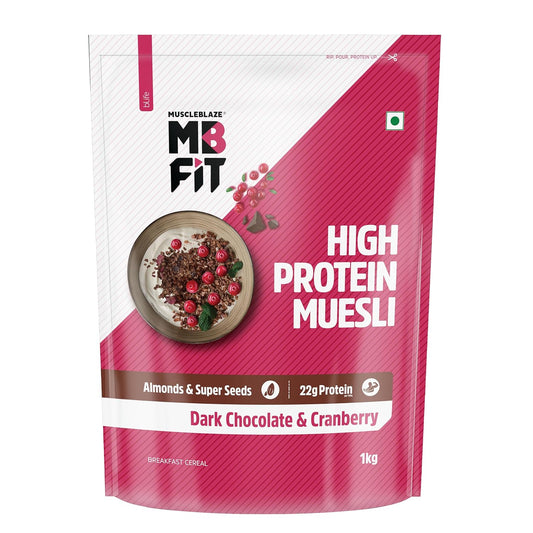 MuscleBlaze Fit High Protein Muesli | 22g Protein | With Raisins Almonds & Super Seeds| High Protein Breakfast Cereals