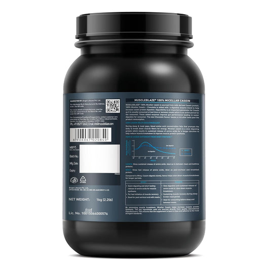 MuscleBlaze 100% Micellar Casein |Chocolate | 1 kg| 2.2 lb