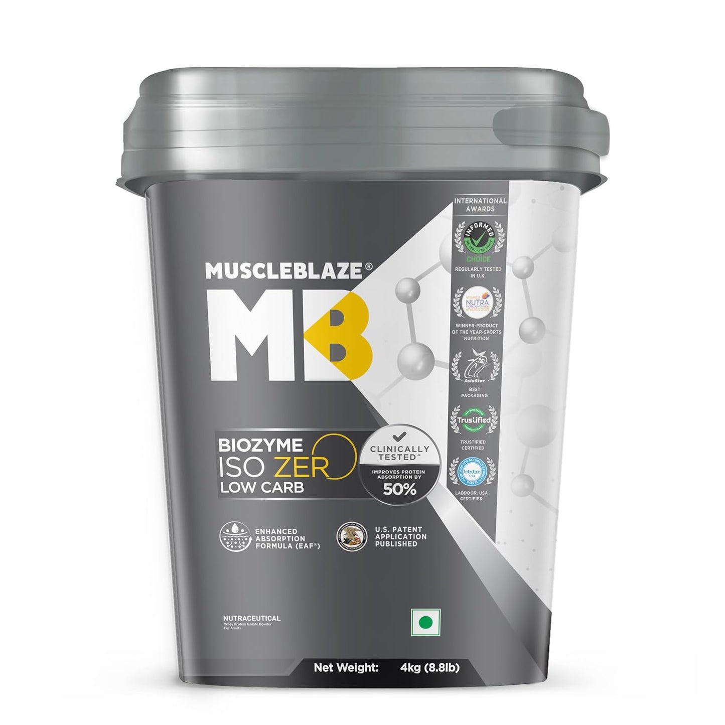 MuscleBlaze Biozyme Iso-Zero| Low Carb Whey Protein Isolate Powder| 27g Isolate Whey Per Scoop | USA Patent-Published Enhanced Absorption Formula (EAF)