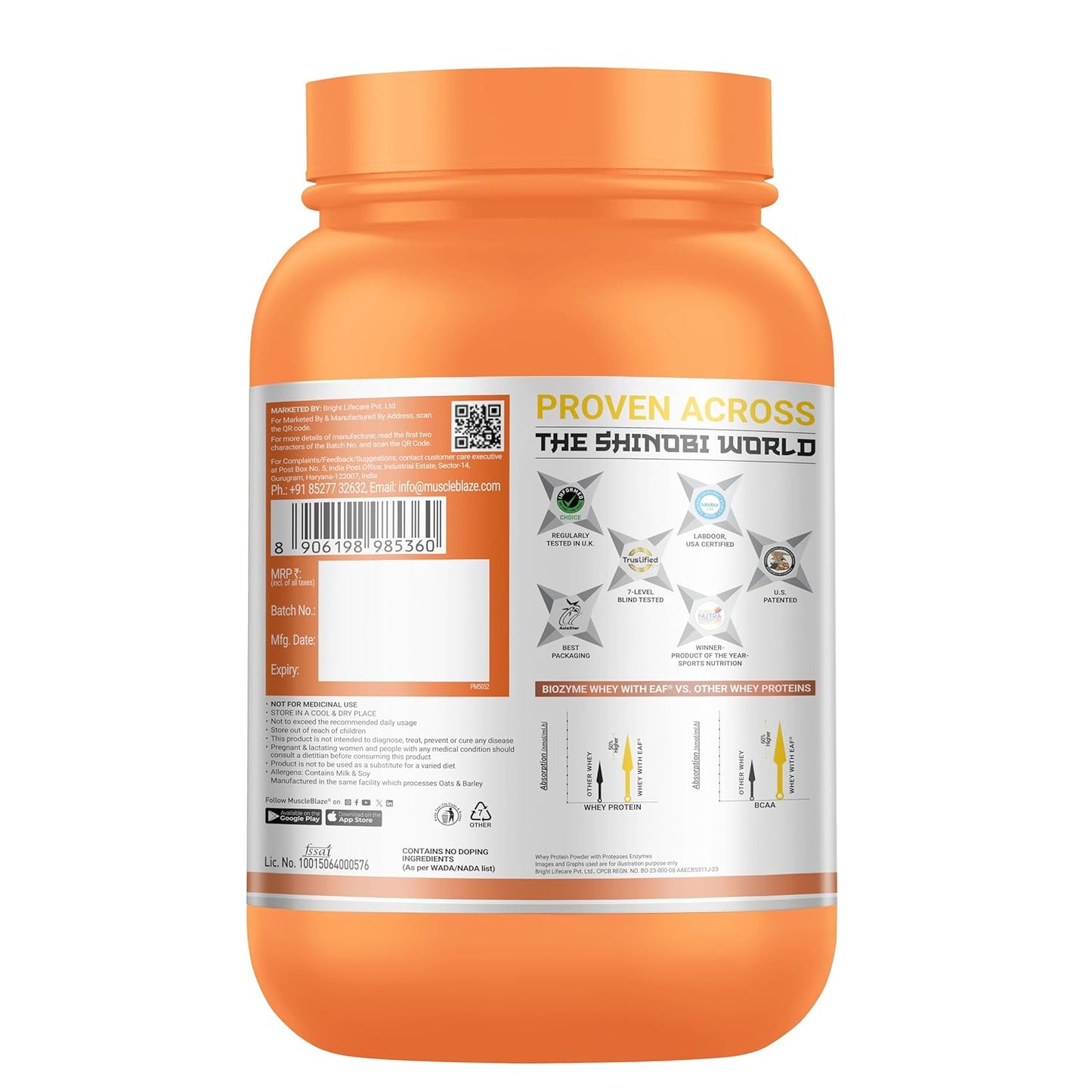 MuscleBlaze X Naruto Biozyme Performance Whey Protein Powder | 25g Protein Per Scoop | Clinically Tested 50% Higher Protein Absorption