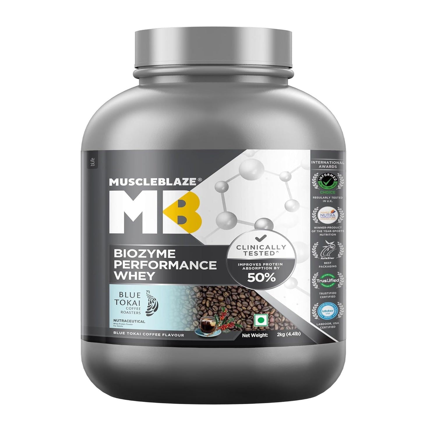 MuscleBlaze Biozyme Performance Whey Protein Powder | 25g Protein Per Scoop | Clinically Tested 50% Higher Protein Absorption