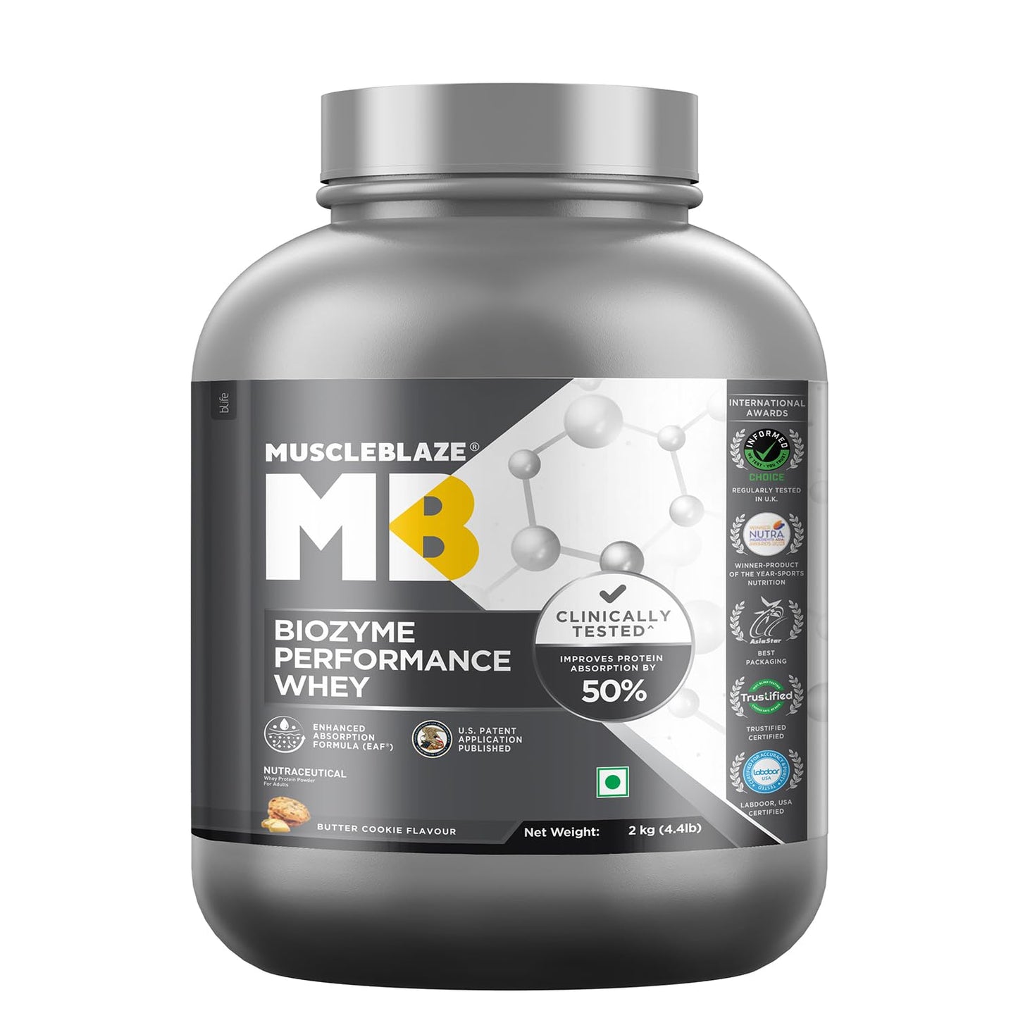 MuscleBlaze Biozyme Performance Whey Protein Powder | 25g Protein Per Scoop | Clinically Tested 50% Higher Protein Absorption