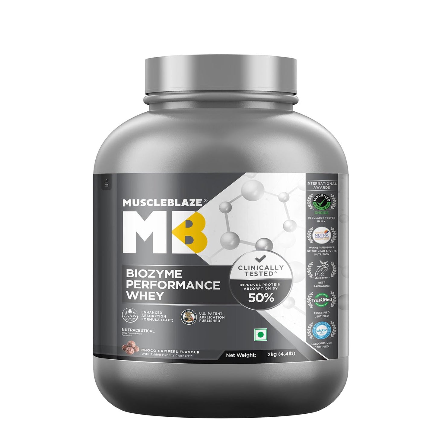 MuscleBlaze Biozyme Performance Whey Protein Powder | 25g Protein Per Scoop | Clinically Tested 50% Higher Protein Absorption
