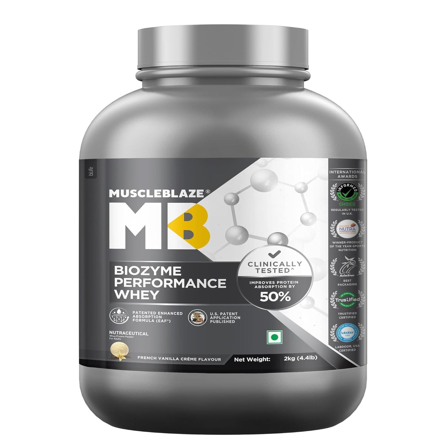 MuscleBlaze Biozyme Performance Whey Protein Powder | 25g Protein Per Scoop | Clinically Tested 50% Higher Protein Absorption