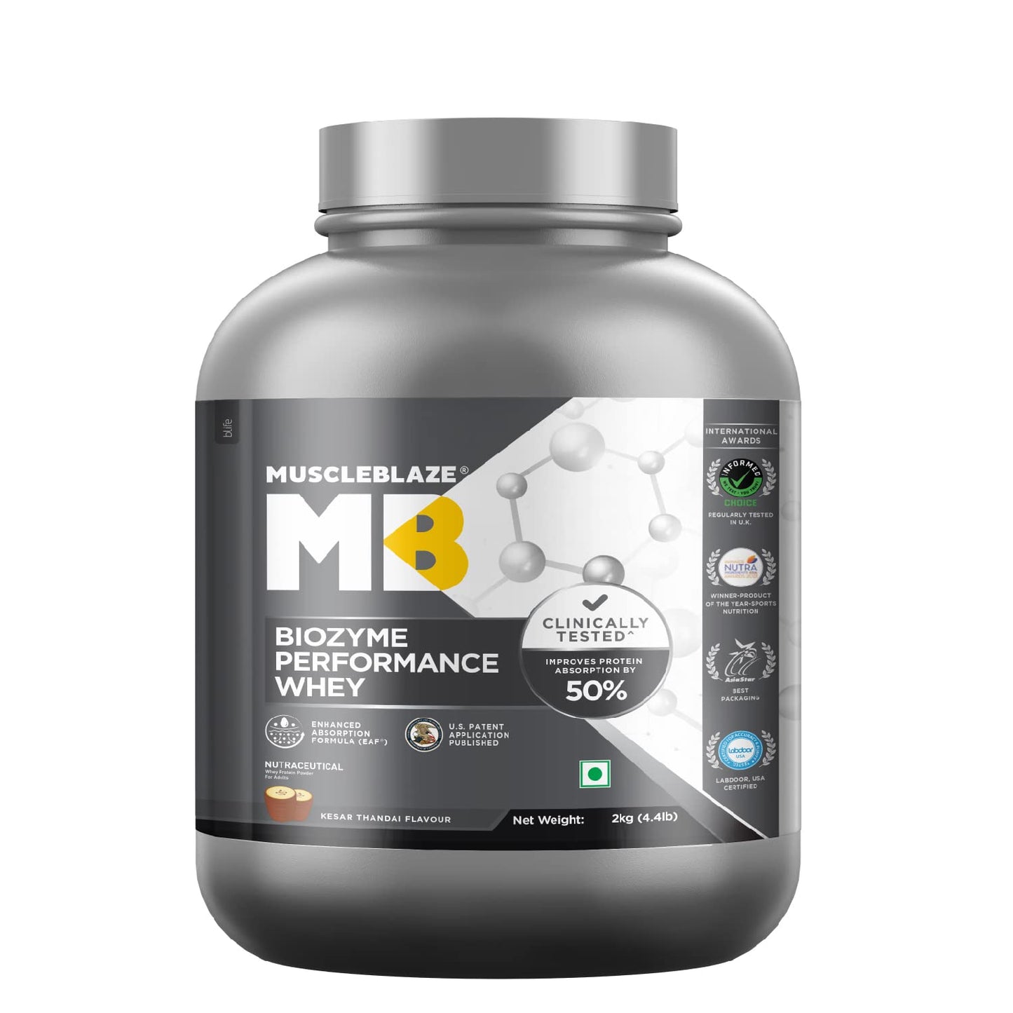 MuscleBlaze Biozyme Performance Whey Protein Powder | 25g Protein Per Scoop | Clinically Tested 50% Higher Protein Absorption