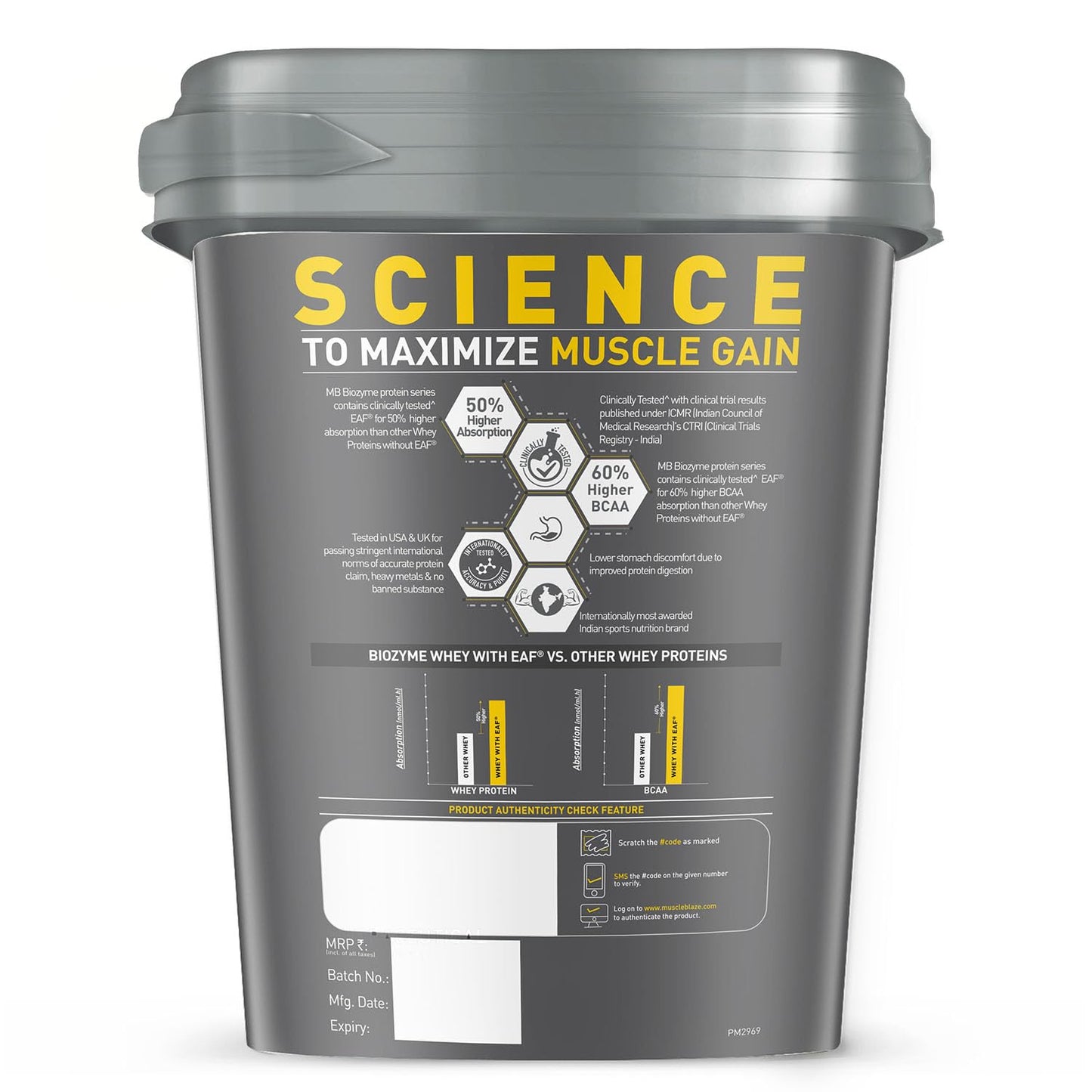 MuscleBlaze Biozyme Performance Whey Protein Powder | 25g Protein Per Scoop | Clinically Tested 50% Higher Protein Absorption