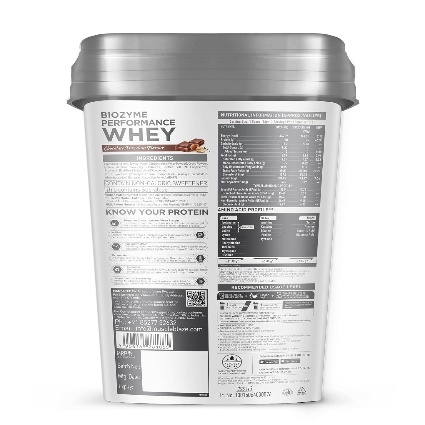 MuscleBlaze Biozyme Performance Whey Protein Powder | 25g Protein Per Scoop | Clinically Tested 50% Higher Protein Absorption