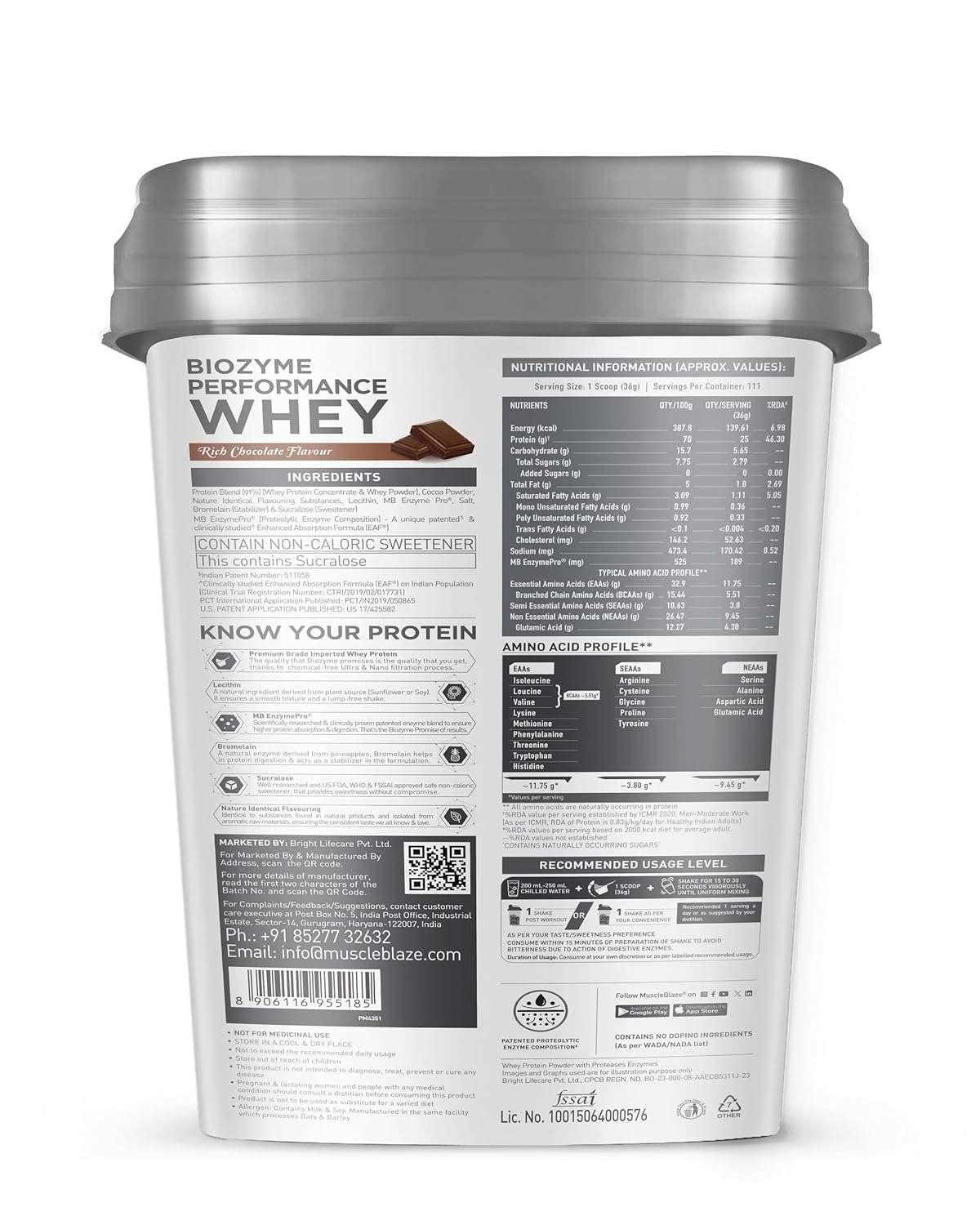 MuscleBlaze Biozyme Performance Whey Protein Powder | 25g Protein Per Scoop | Clinically Tested 50% Higher Protein Absorption