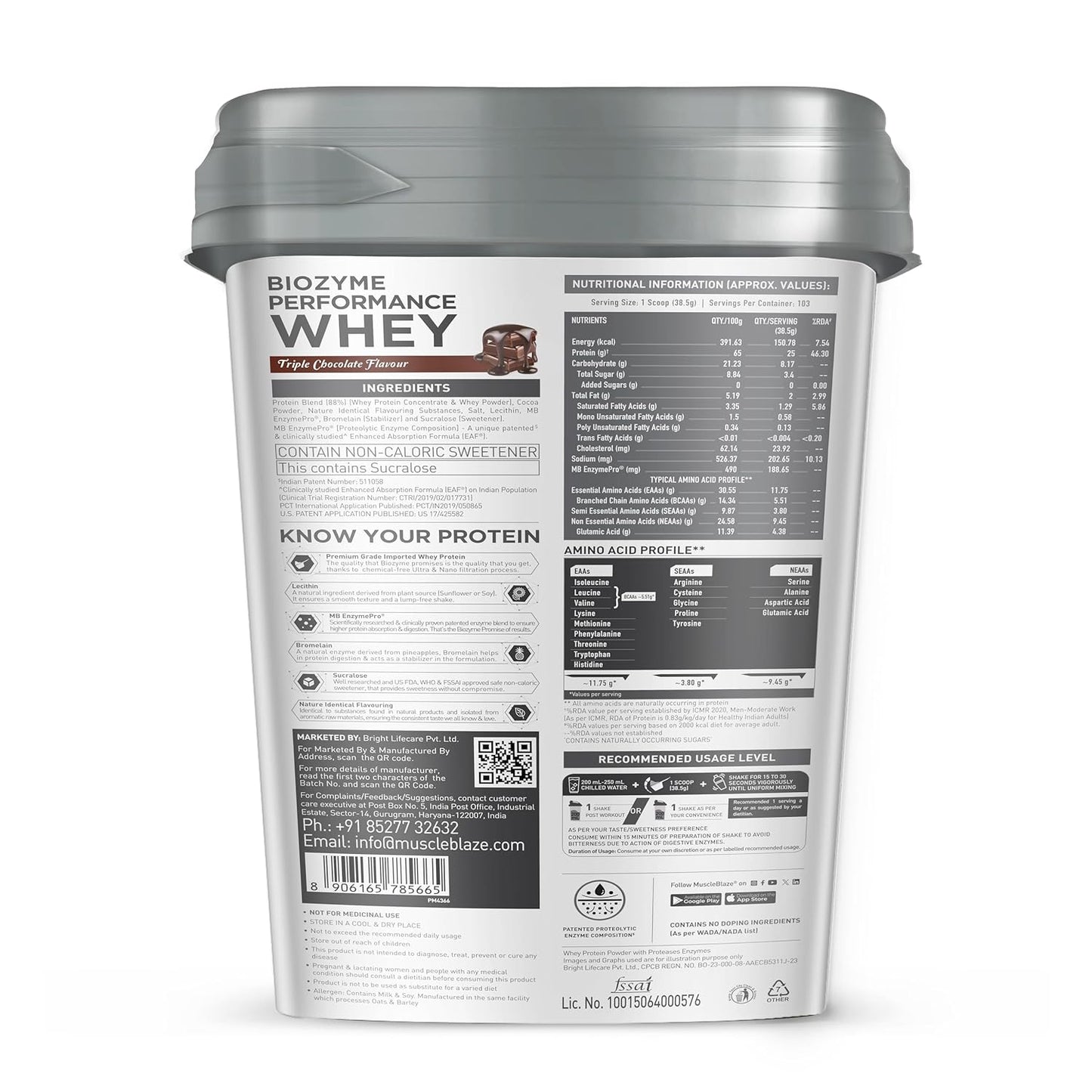 MuscleBlaze Biozyme Performance Whey Protein Powder | 25g Protein Per Scoop | Clinically Tested 50% Higher Protein Absorption