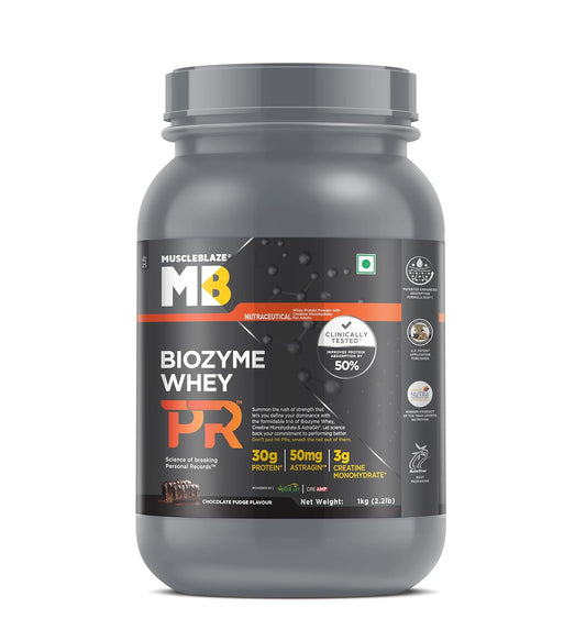 MuscleBlaze Biozyme Whey Protein PR Powder with 30g Protein| 3g Creatine Monohydrate |50mg AstraGin | Trustified Gold Certified