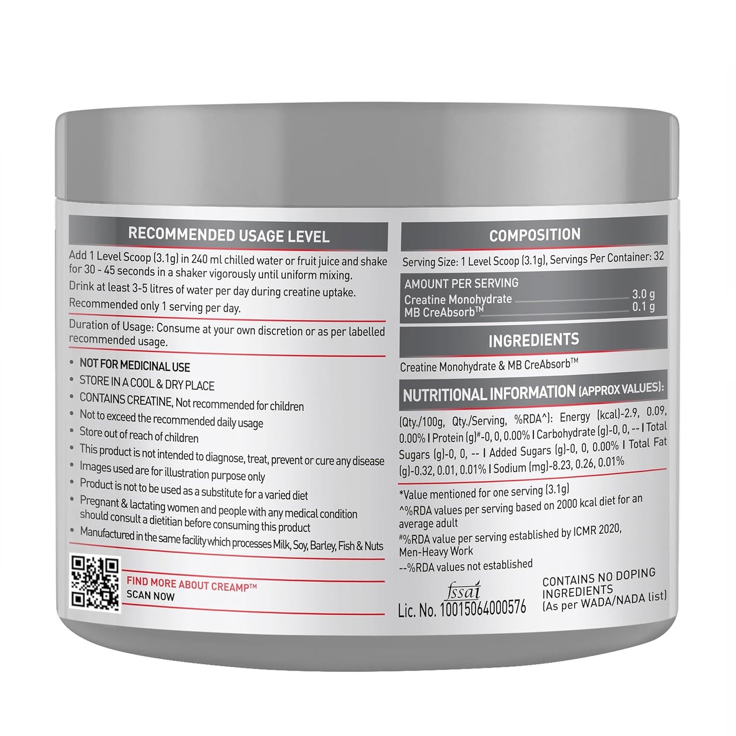 MuscleBlaze Micronised Creatine Monohydrate CreAMP Powder | Trustified Certified Creatine