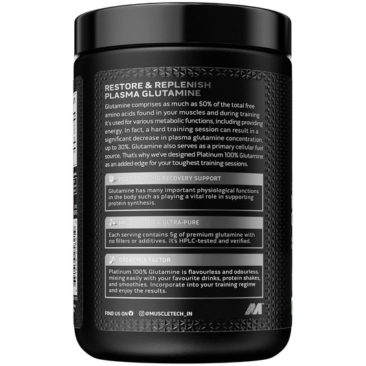 Muscletech Glutamine | Muscletech Platinum 100% Glutamine | Post Workout Recovery Drink | L-Glutamine Powder For Men & Women | Muscle Recovery