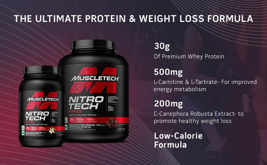 MuscleTech Nitrotech Ripped | Low Fat Lean Whey Protein| Weight Management| 30 G From Whey Protein| L-Carnitine & L-Tartrate| 200 Mg C