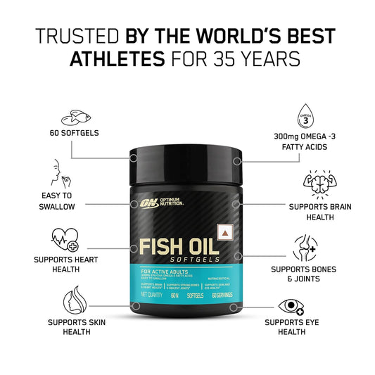 Optimum Nutrition (ON) Fish Oil | 300mg EPA/DHA Omega -3 Fatty Acids for Strong Bones-Healthy Joints| Brain| Heart| Skin & Eye Health