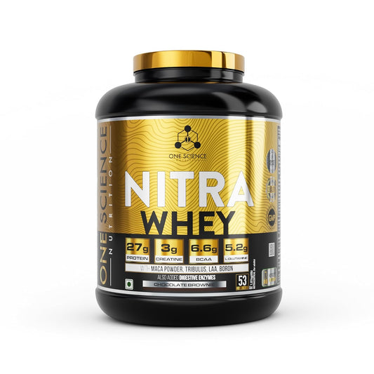 One Science Nutrition Nitra Whey Protein Powder Tiger Combo Pack | 27g Protein| 3g Creatine| 6.6g BCAA | With Testosterone Booster