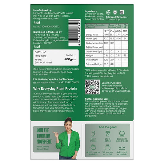 TruNativ Everyday Plant Protein | 13.5g Protein | Soy, Pea & Brown Rice Protein | Keto Friendly | Family Nutrition | Vegan | Cookable Protein | Cook-Bake-Blend | Add to your Daily Meals