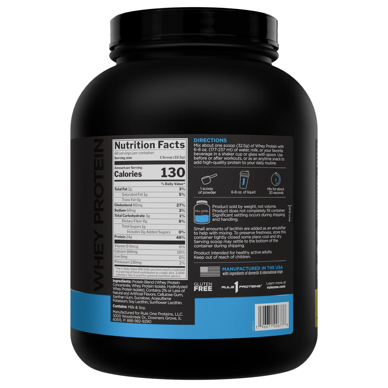 Rule1 Whey Protein |24g Fast-Acting Protein from All-Whey Sources with Naturally Occurring EAAs & BCAAs for Workout Recovery or Anytime Use