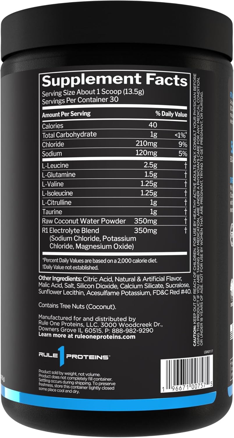 Rule 1 Active BCAA | Performance| Hydration| and Recovery Support with 5g BCAAs + Electrolytes| L-Glutamine| and Citrulline |30 Servings
