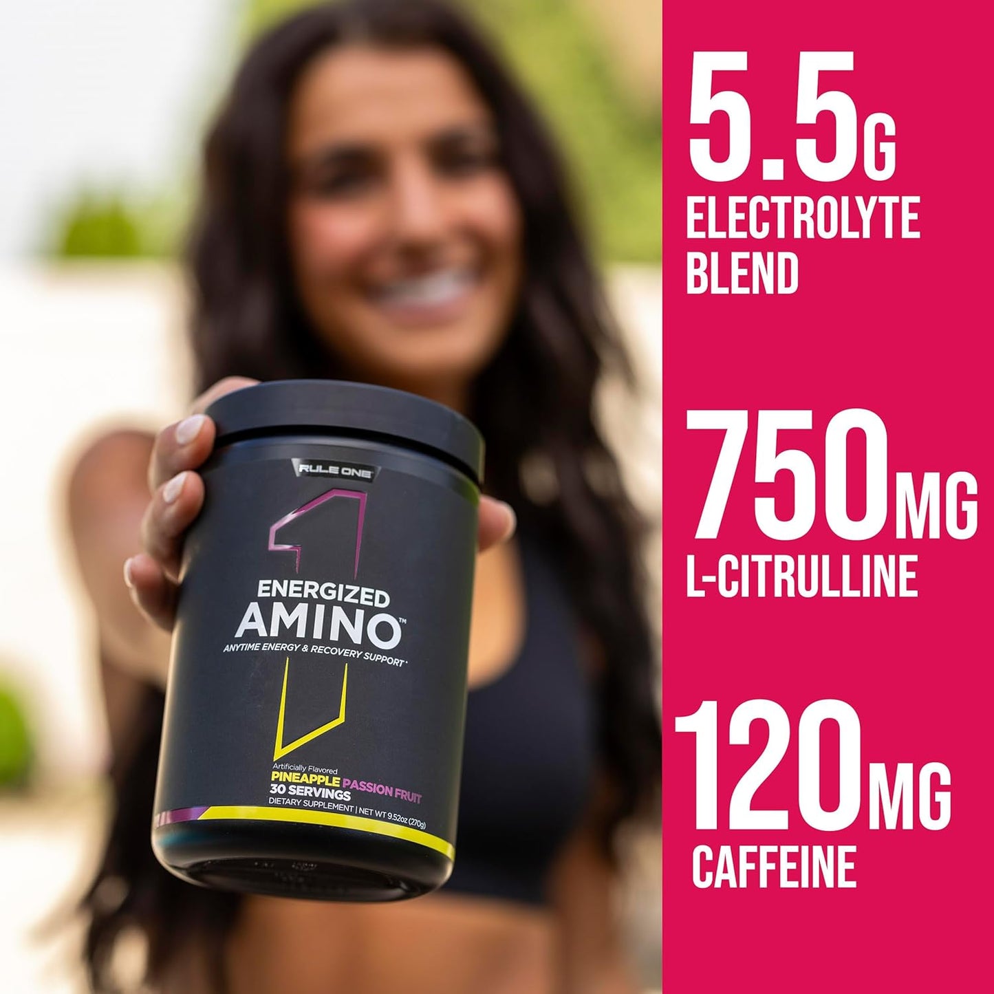 Rule 1 Energized Amino – |Anytime Energy and Recovery Support with BCAAs| Glutamine| Citrulline| Beta Alanine I and Caffeine from Green Coffee & Tea Leaf Extracts |30 Servings